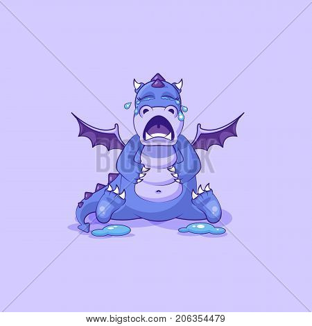Vector Stock Illustration isolated Emoji character cartoon dragon dinosaur crying, lot of tears sticker emoticon for site, info graphics, video, animation, websites, mail, newsletters, reports, comics