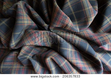 Rumpled Thick Plaid Fabric  In Subdued Colors