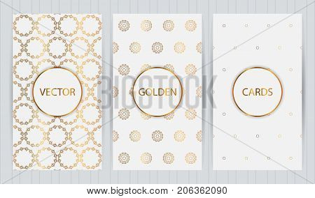 Set Of Cards In Golden Color On Light Grey Background. Vector Business Templates For Restaurant Menu