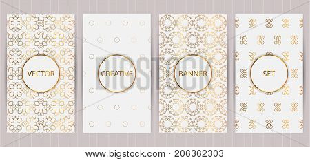 Set Of Cards In Golden Color On Light Grey Background. Vector Business Templates For Restaurant Menu