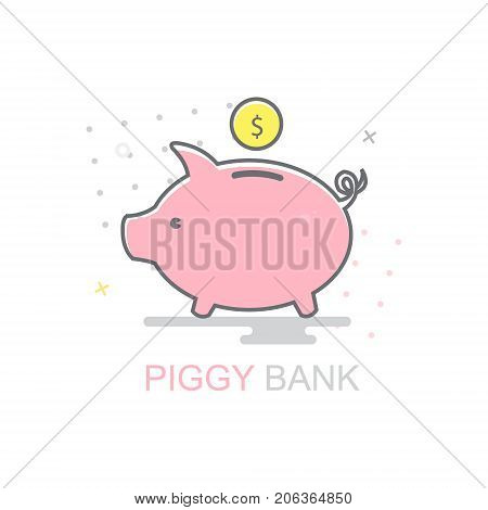 Piggy bank and golden coin. Vector icon