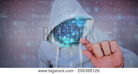 Robber touhing glass against gray and purple background