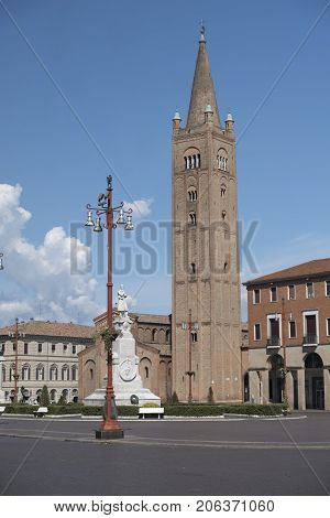 Forli (Emilia Romagna Italy): the Aurelio Saffi square with church of San Mercuriale and other historic buildings