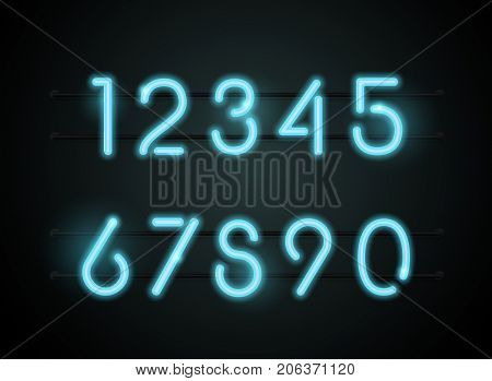 Neon Light sign Alphabet and number Vector Font. Type letters Neon tube background. Glowing Neon Bar Alphabet. Realistic style