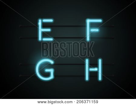 Neon Light sign Alphabet Vector Font. Type letters Neon tube background. Glowing Neon Bar Alphabet. Realistic style