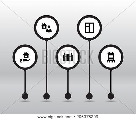 Collection Of Property, Casement, Barrier And Other Elements.  Set Of 5 Real Icons Set.