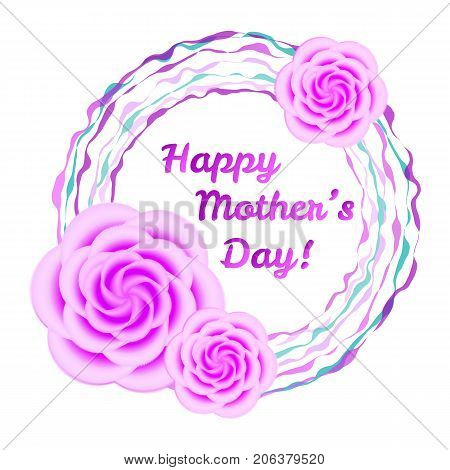 Vector gift card design template for mothers day and woman day with pink roses. Psatel pink and purple elegant flower illustration for poster and cover.