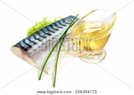 Mackerel With Oil Isolated On White Background
