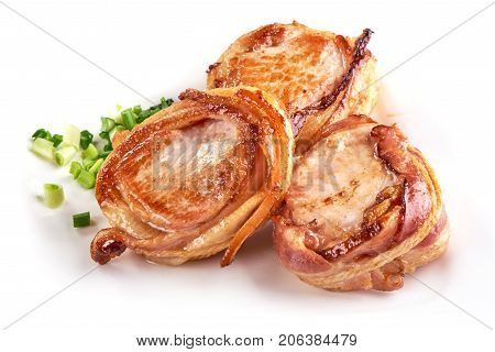 Pork Fillet Wrapped In Bacon Isolated On White Background