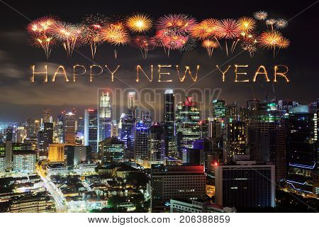 Happy New Year Firework With Singapore Cityscape At Night