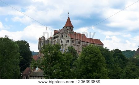 Pernstejn Castle is a castle on a rock above the village of Nedvedice some 40 kilometres 25 mi northwest of Brno in the South Moravian Region Czech Republic.