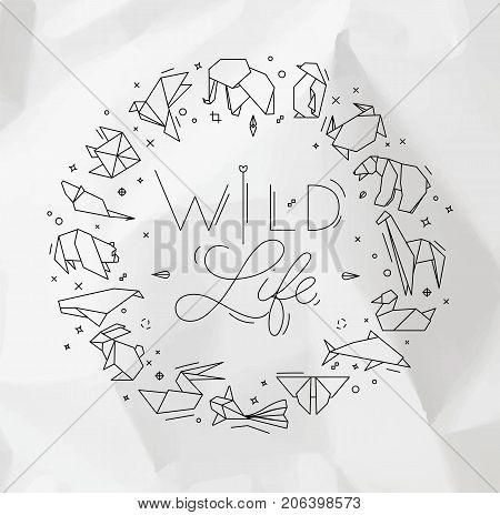 Animals origami monogram snake elephant bird seahorse frog fox mouse butterfly pelican wolf bear rabbit crab shark horse fish parrot monkey pig turtle penguin giraffe cat panda kangaroo lettering wild life