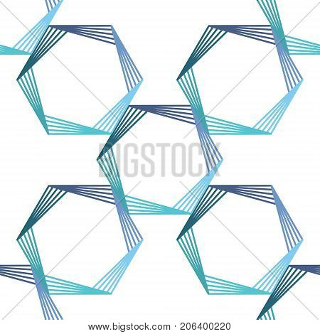 Geometry hexagon line seamless pattern in vector in white green Turquoise blue black