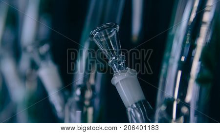Glass Bongs For Smoking Weed Close-up Soft Focus. Smoking Accessories Marijuana