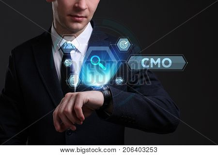 Business, Technology, Internet And Network Concept. Young Businessman Working On A Virtual Screen Of