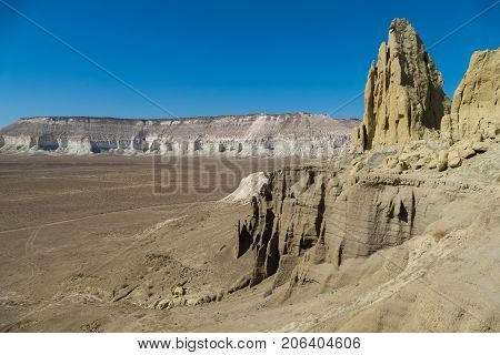 Cliff on the edge of the Ustiurt plateau, Kazakhstan.
