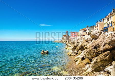 Amazing view on the Piran Coast, Gulf of Piran on the Adriatic Sea, Slovenia