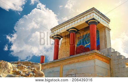 ancient ruines of famouse Knossos palace at Crete, Greece, retro toned