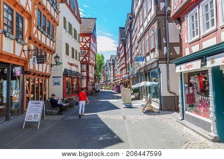 Shopping Street In The Old Town Of Herborn, Germany