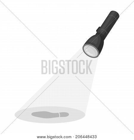 The beam of the flashlight illuminates the footprint. The light of the flashlight single icon in monochrome style vector symbol stock illustration .