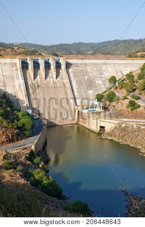 Pomarao Dam And Hydroelectric Power Station On Chanza Reservoir Near River Guadiana  Between Portuga