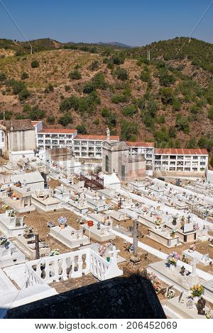 MERTOLA PORTUGAL - JUNE 30 2016: Cemetery of the main church dedicated to Our Lady of the Annunciation in Mertola. Portugal