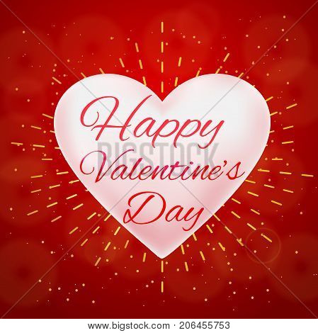 White Heart And Text Happy Valentines Day Hand Drawing On Brokeh Background.Vector Background.