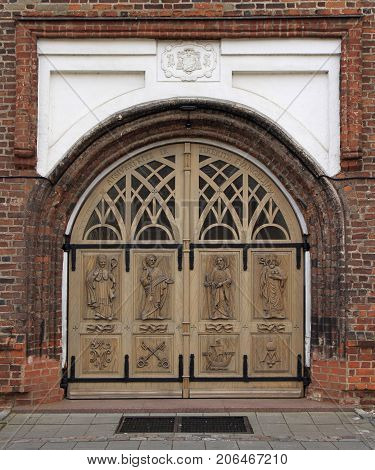 one of door to Basillica of St. Peter and Paul in Kaunas Lithuania