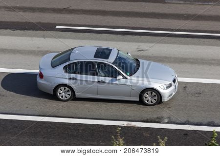 Frankfurt Germany - Sep 19 2017: BMW 3 Series E90 driving on the highway in Germany