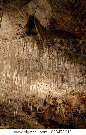 Huge cave with long stalactic in france