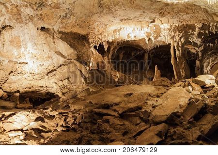 Huge cave wall brown and dark in france