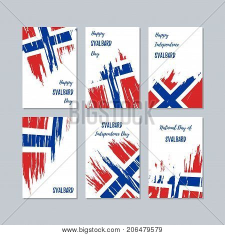 Svalbard Patriotic Cards For National Day. Expressive Brush Stroke In National Flag Colors On White