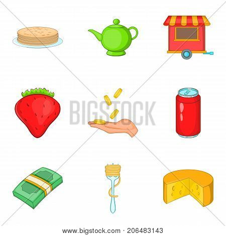 Masterpiece food icons set. Cartoon set of 9 masterpiece food vector icons for web isolated on white background