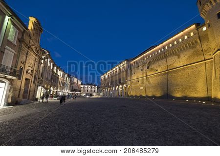 CESENA, ITALY - JULY 2, 2017: Cesena (Emilia Romagna Italy): the medieval castle in the main square of the city at evening