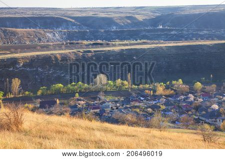 Moldavian village Trebujeni situated on the valley near hills