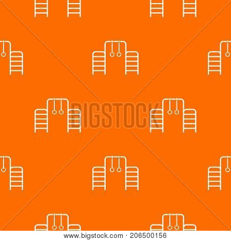 Horizontal bar with climbing rings and ladder pattern repeat seamless in orange color for any design. Vector geometric illustration