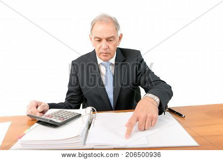 Man as an official, representative or reseller sitting at a desk