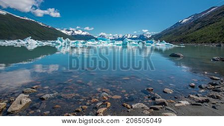 The reflection of the ice on the water in El Calafate