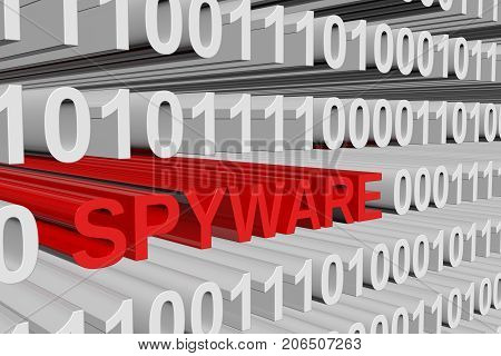 SPYWARE in the form of binary code, 3D illustration