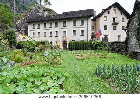 Vegetable Garden In Front Of Old House At Cevio