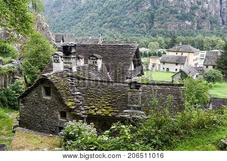 Cevio, Switzerland - 20 July 2017: Typical grotto at Cevio on Maggia valley in the Swiss alps