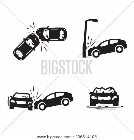 Crashed Cars Vector Car Eccident Icons Set