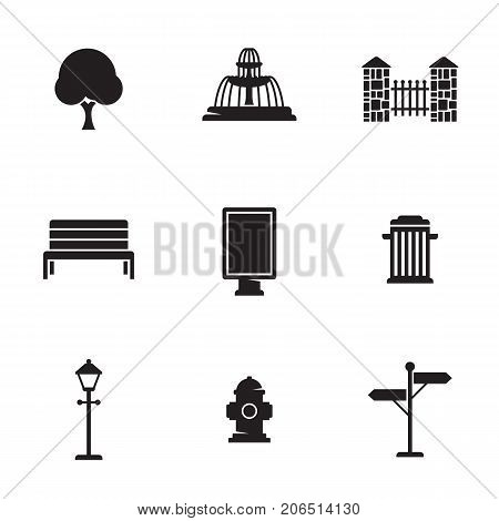 Outdoor, park elements icons set. Black on a white bacground