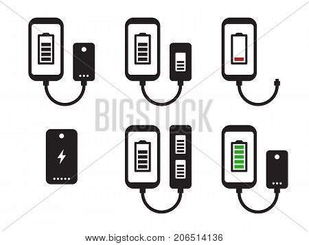 Power bank icons set. Black on a white background