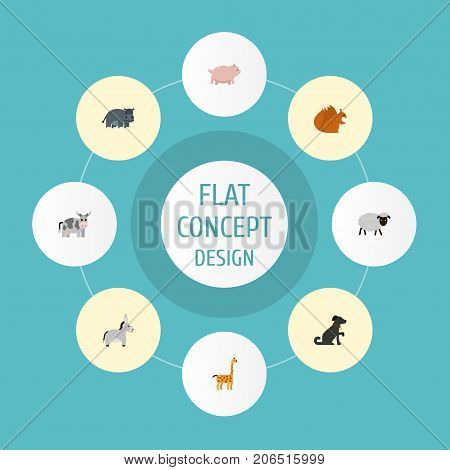 Flat Icons Hound, Kine, Mutton And Other Vector Elements