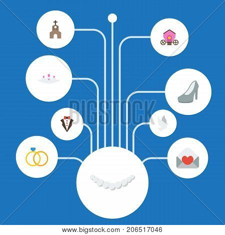 Flat Icons Bridegroom Dress, Accessories, Engagement And Other Vector Elements