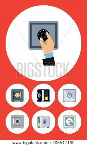 Flat Icon Strongbox Set Of Safe, Strongbox, Closed And Other Vector Objects