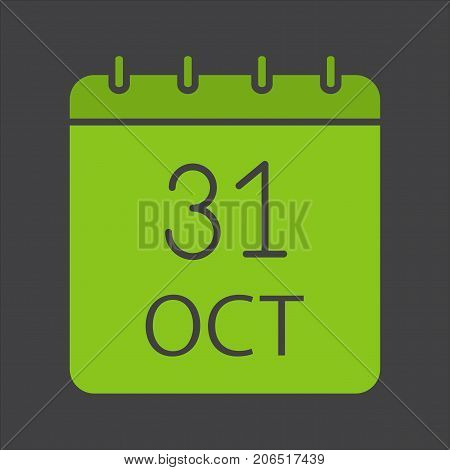 Halloween date glyph color icon. World Savings Day. Thirty first of October. Silhouette symbol on black background. Negative space. Vector illustration