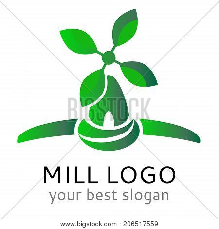 Ecological vector logo concept. Organic vegan windmill logotype.