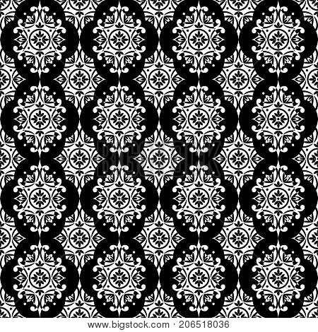 Wallpaper baroque damask. White and black floral pattern. Vintage ornament. background for wallpaper printing on the packaging paper textiles tile.